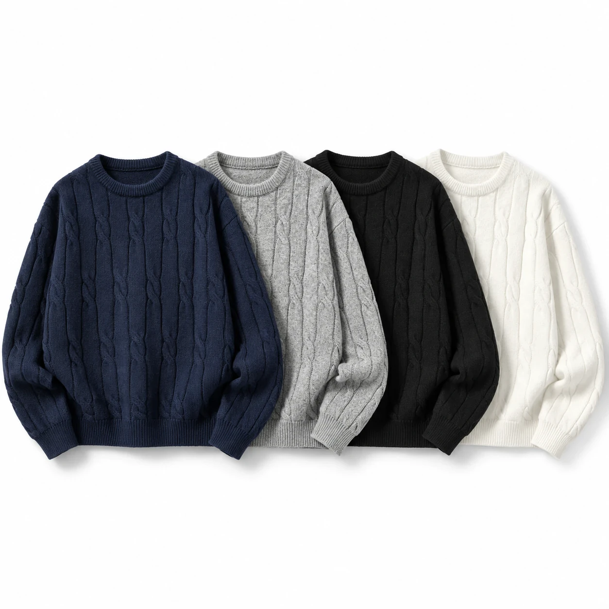 4-Piece Cool Tones cable-knit crewneck sweater option