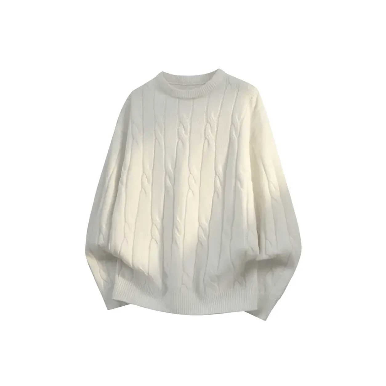 White cable-knit crewneck sweater option