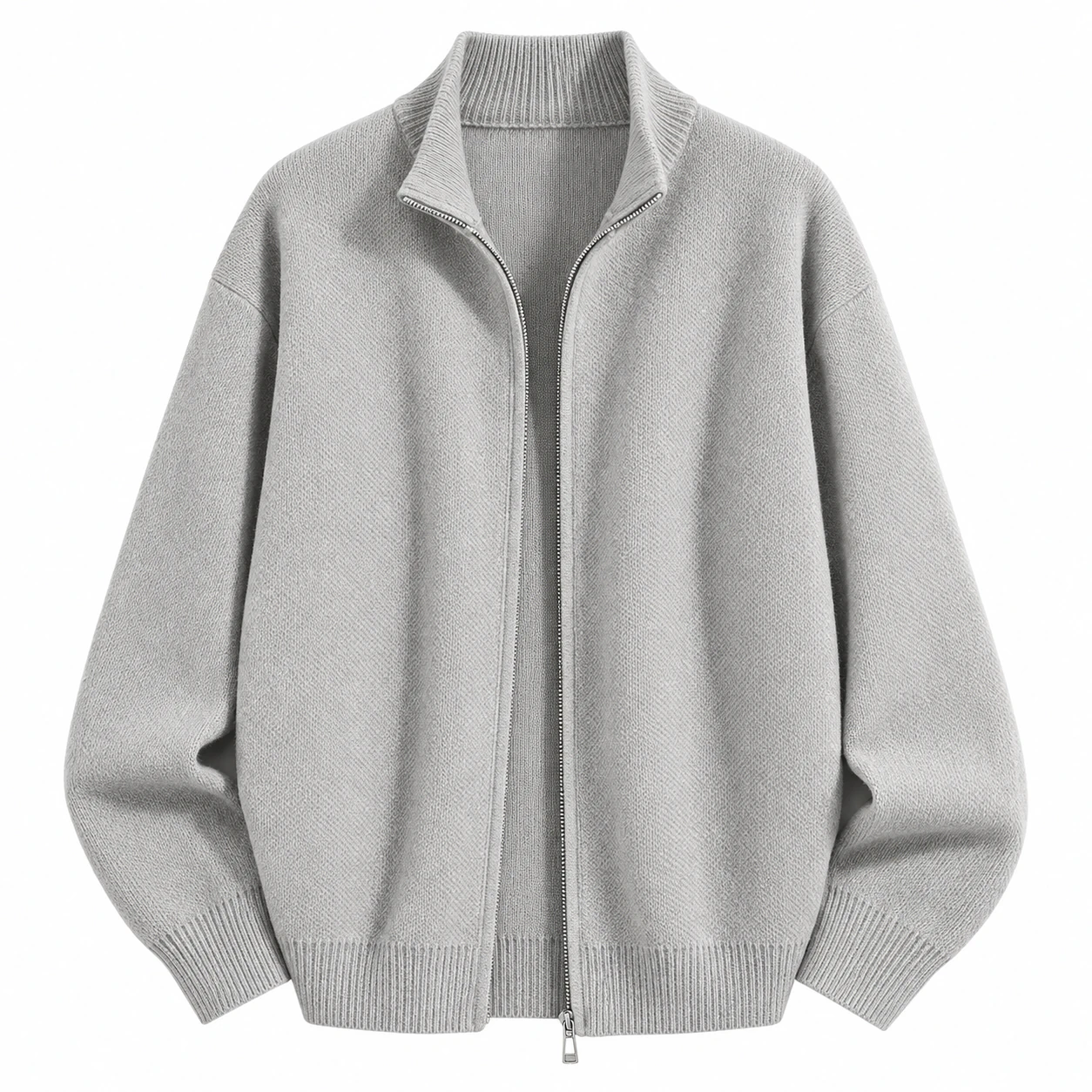 Light Gray full-zip knit top option
