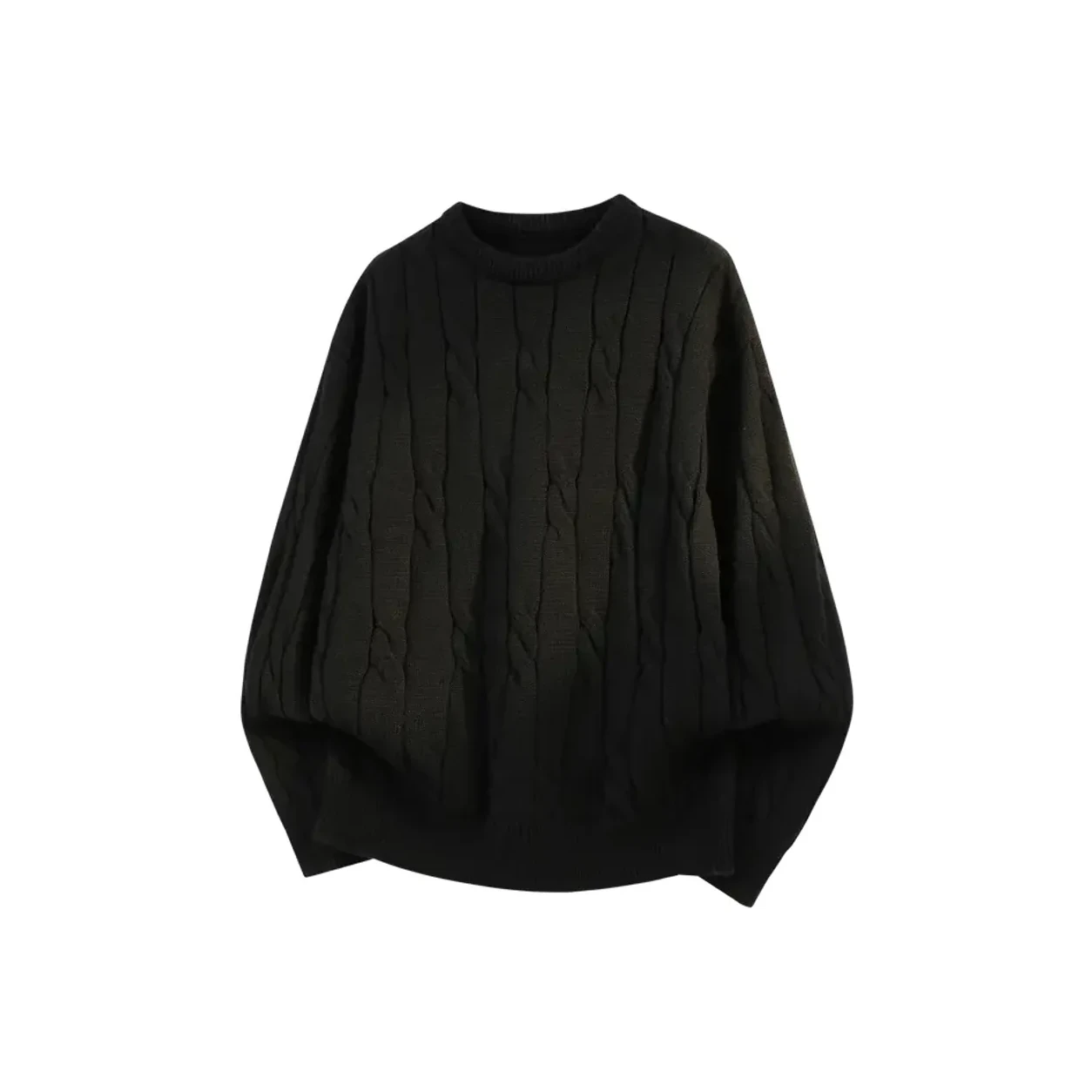 Black cable-knit crewneck sweater option