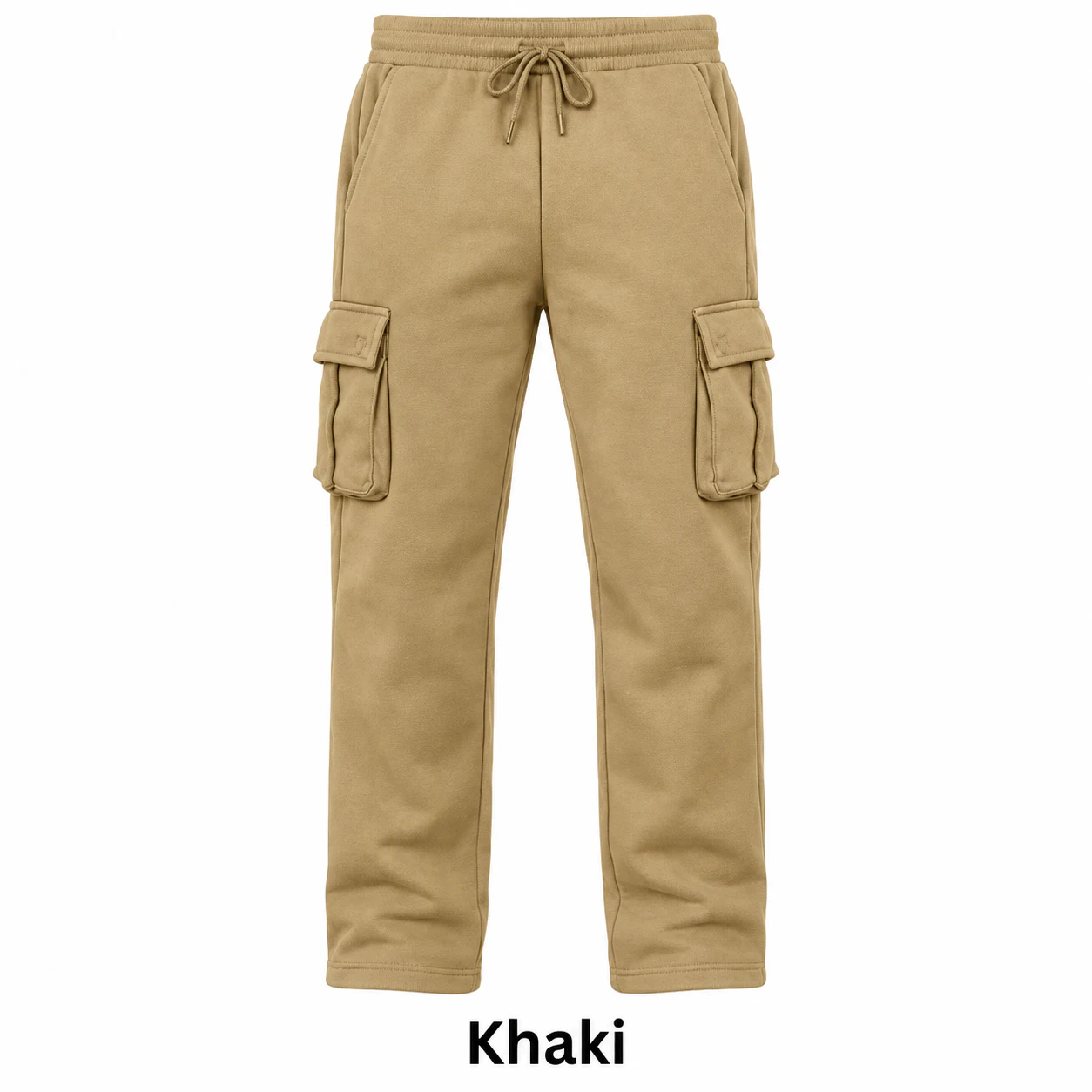 Khaki straight-leg cargo sweatpants option