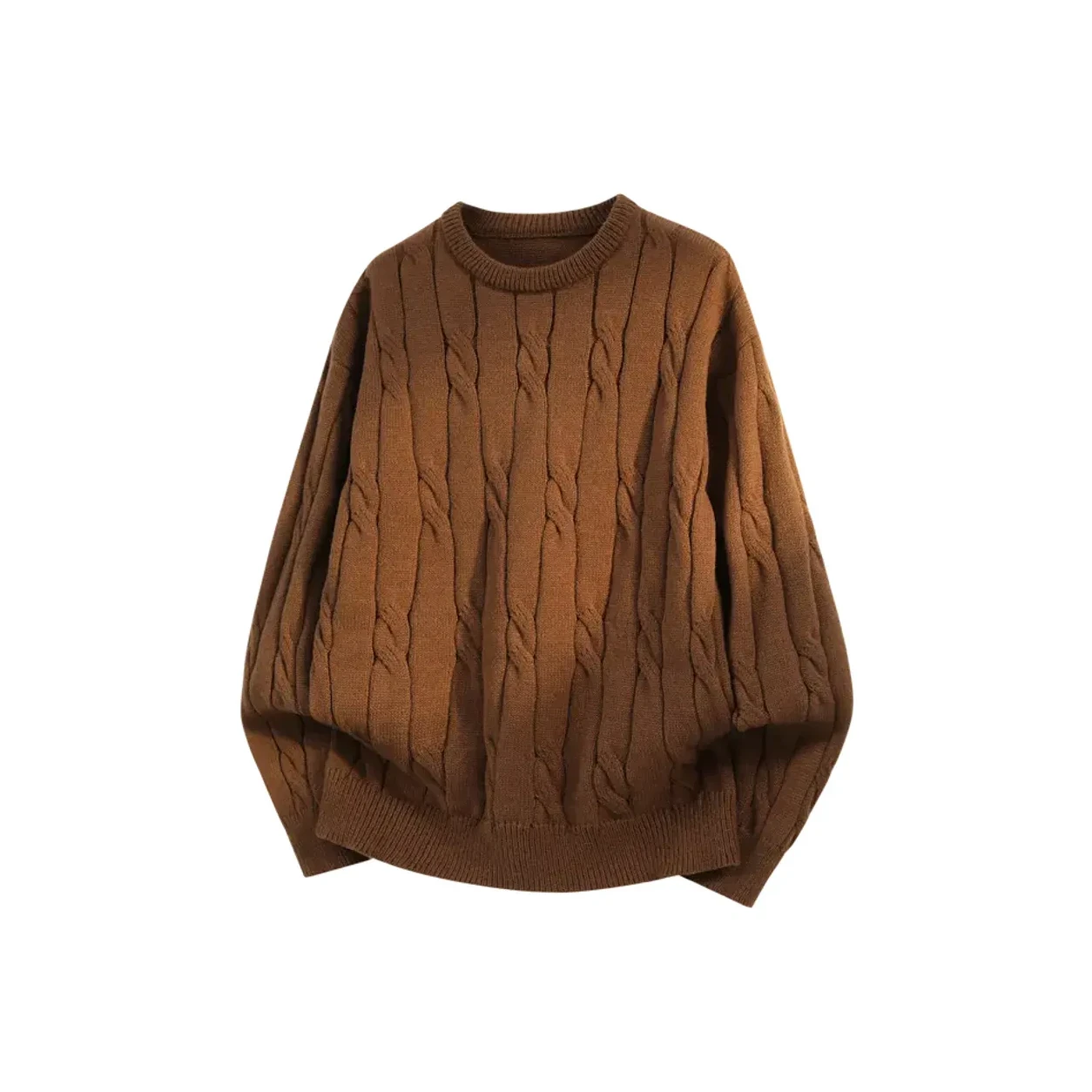 Coffee Brown cable-knit crewneck sweater option