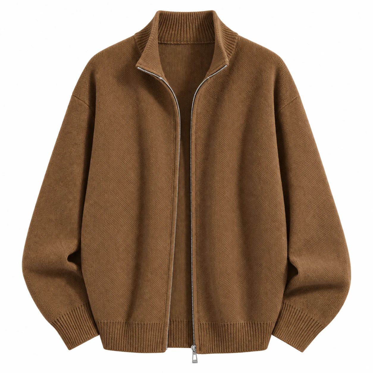 Coffee full-zip knit top option