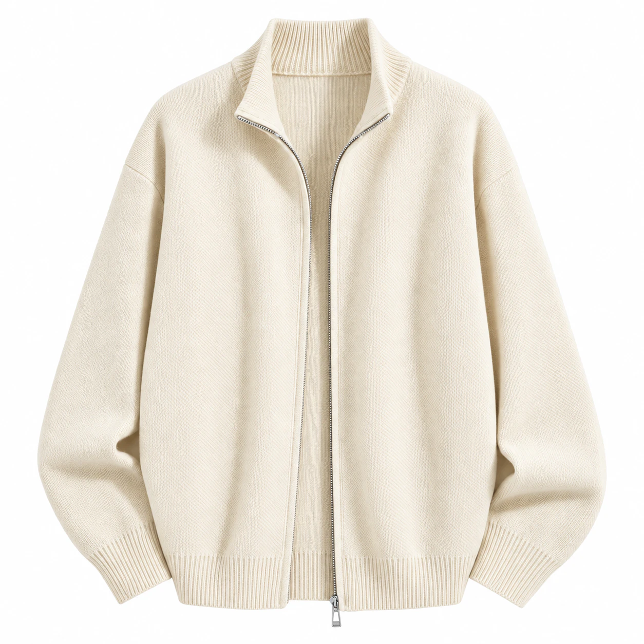 Cream full-zip knit top option