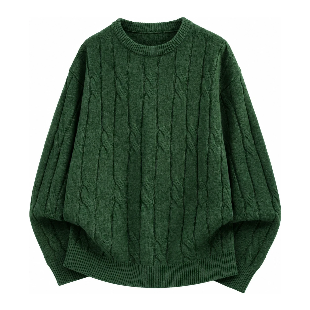 Forest Green cable-knit crewneck sweater option