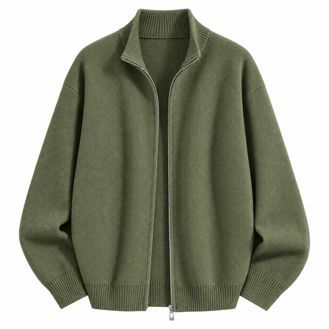 Olive Green full-zip knit top option