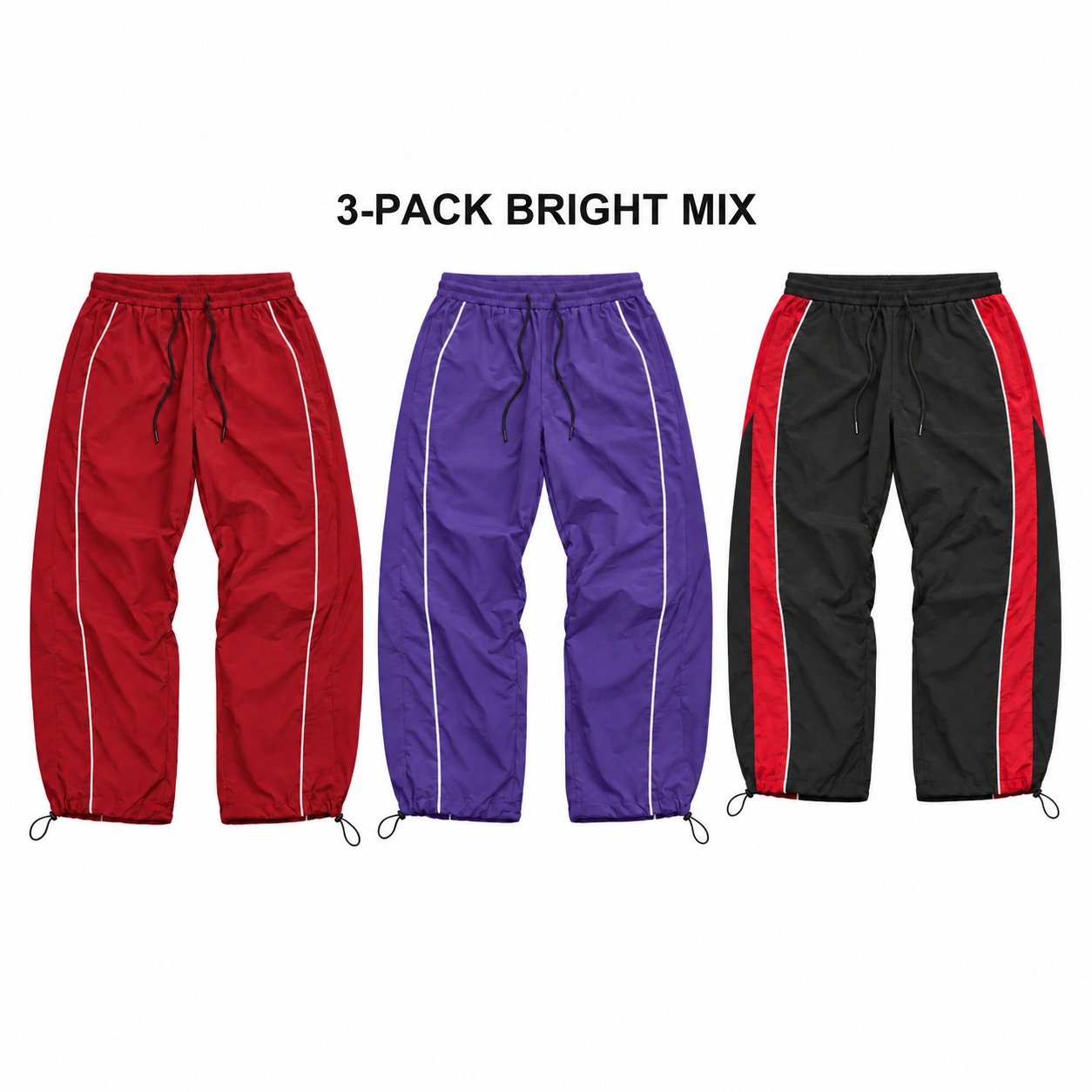 3-Pack Bright Mix men's piped cinch-hem track pants