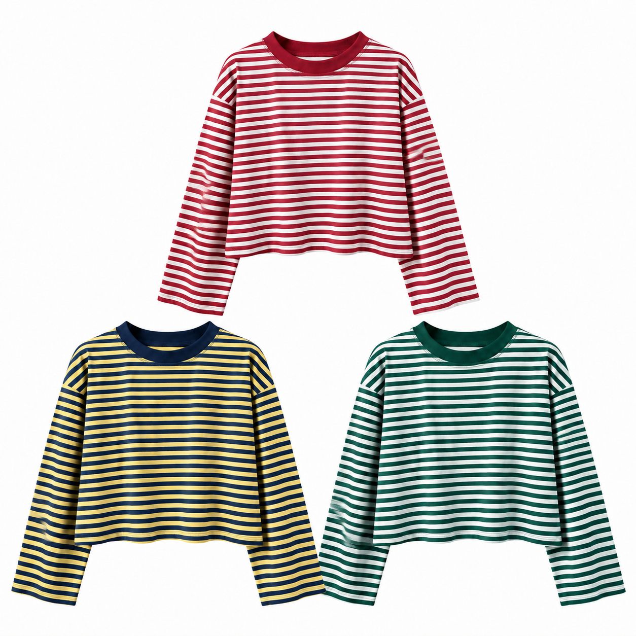 Three-pack Brights in Red and White, Yellow and Navy, and Green and White