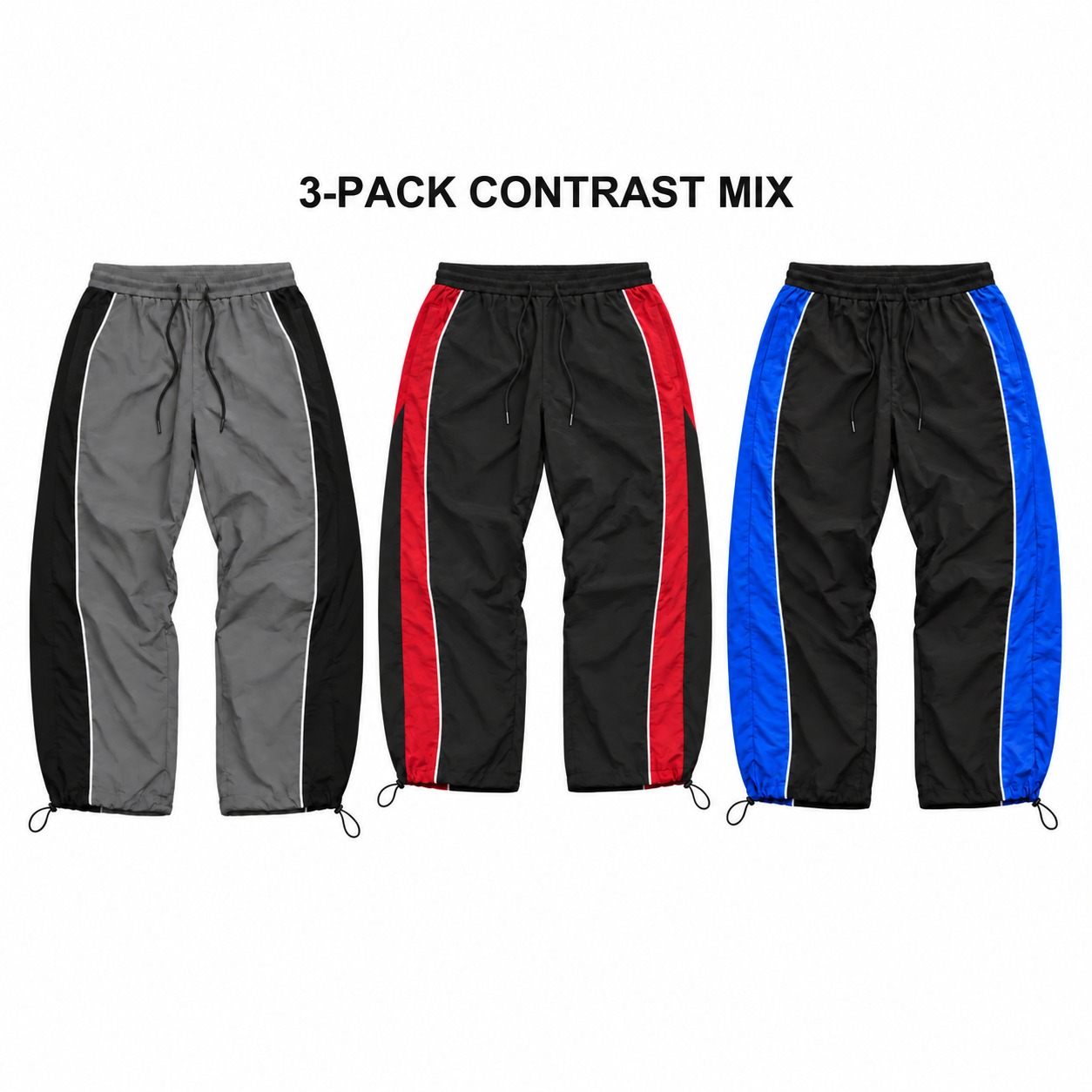 3-Pack Contrast Mix men's piped cinch-hem track pants
