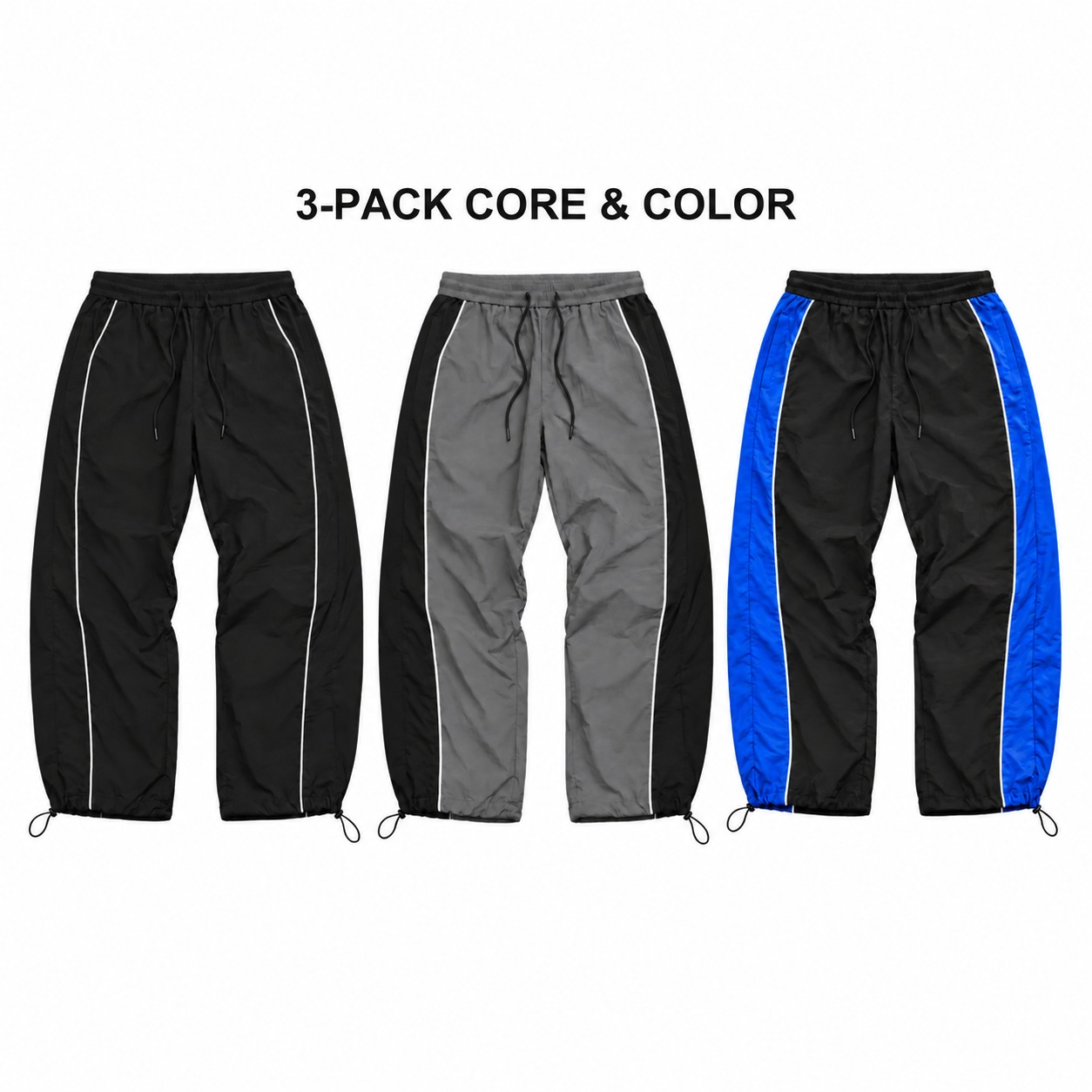 3-Pack Core & Color men's piped cinch-hem track pants