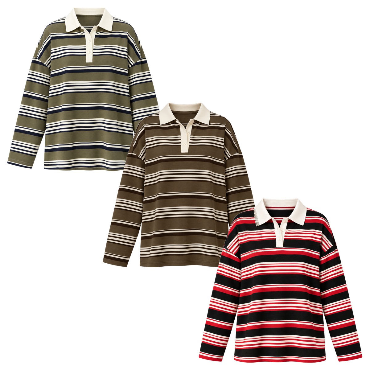 3-Pack Set A striped collared top option