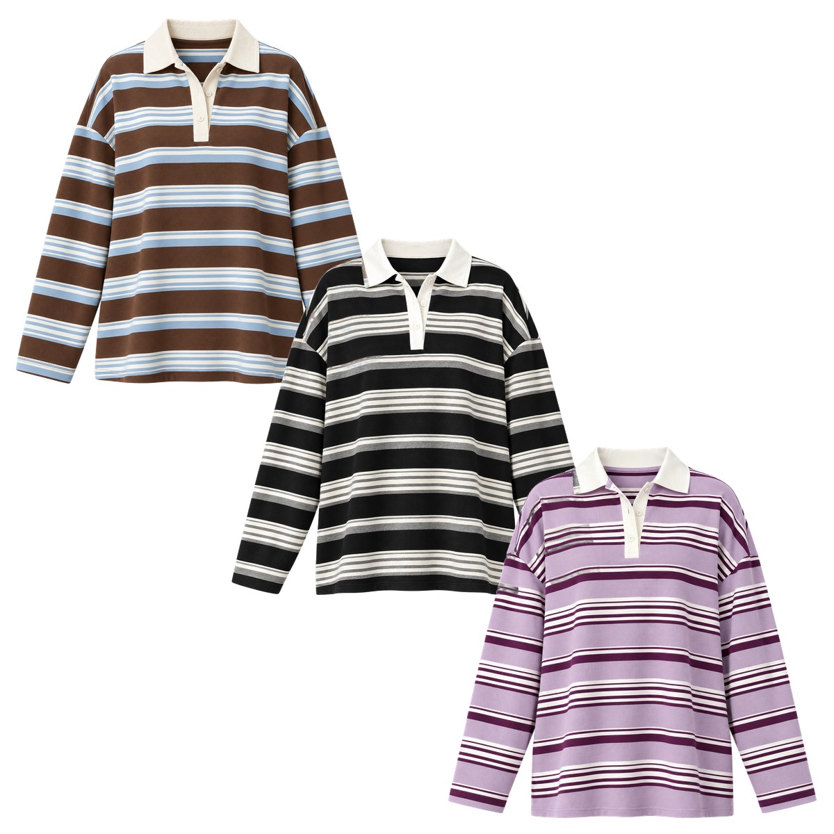 3-Pack Set B striped collared top option