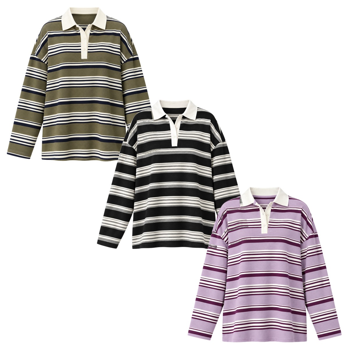 3-Pack Set C striped collared top option
