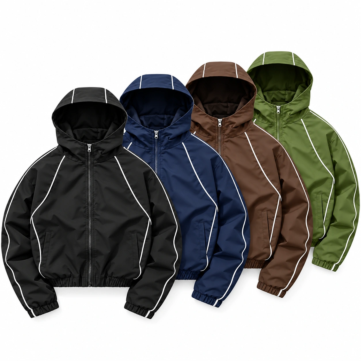 4-Color Set A hooded reflective piping jacket