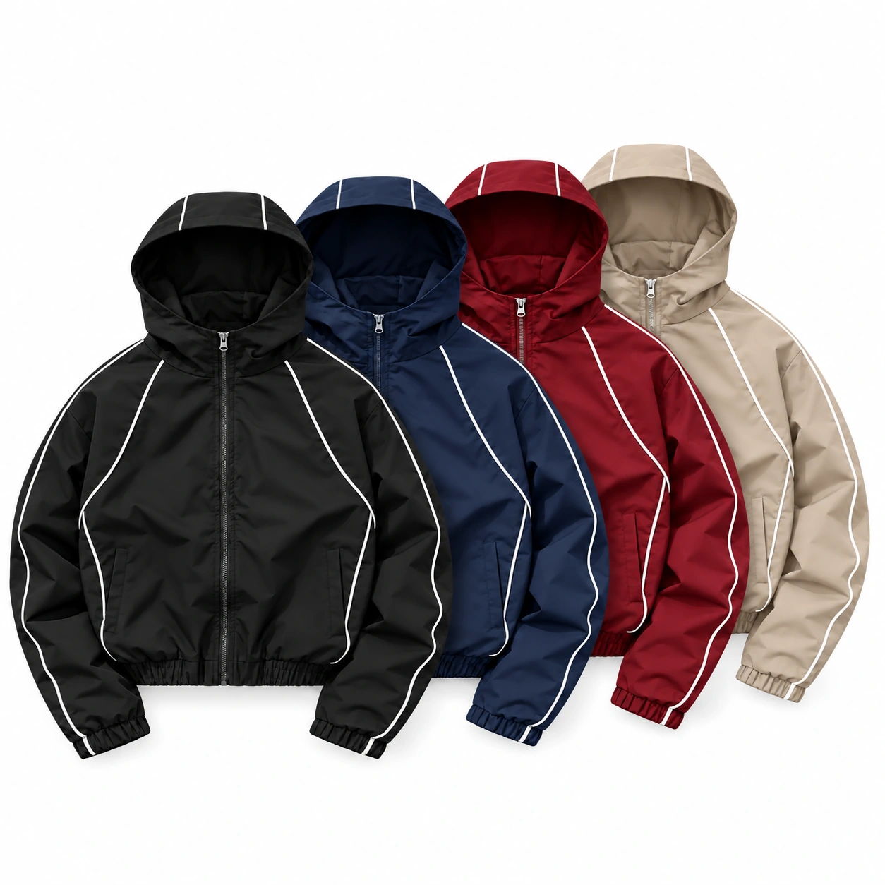 4-Color Set C hooded reflective piping jacket