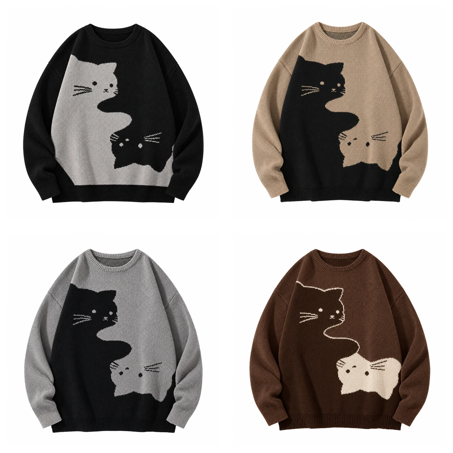 4-Pack Neutral Set cartoon cat knit sweater option