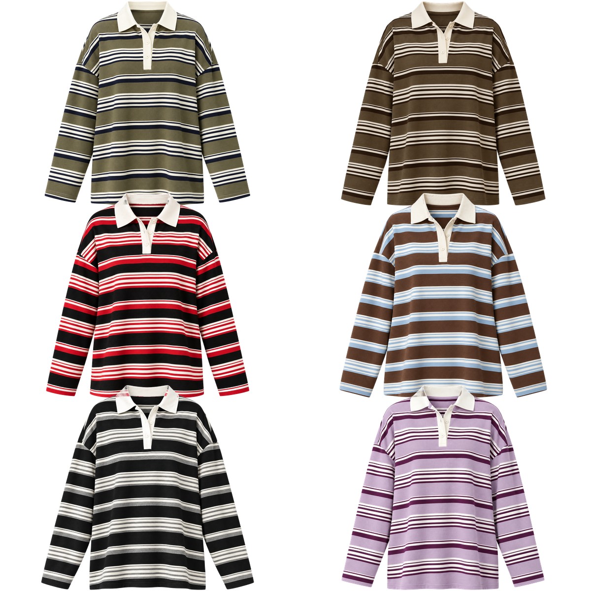 6-Pack All Colors striped collared top option