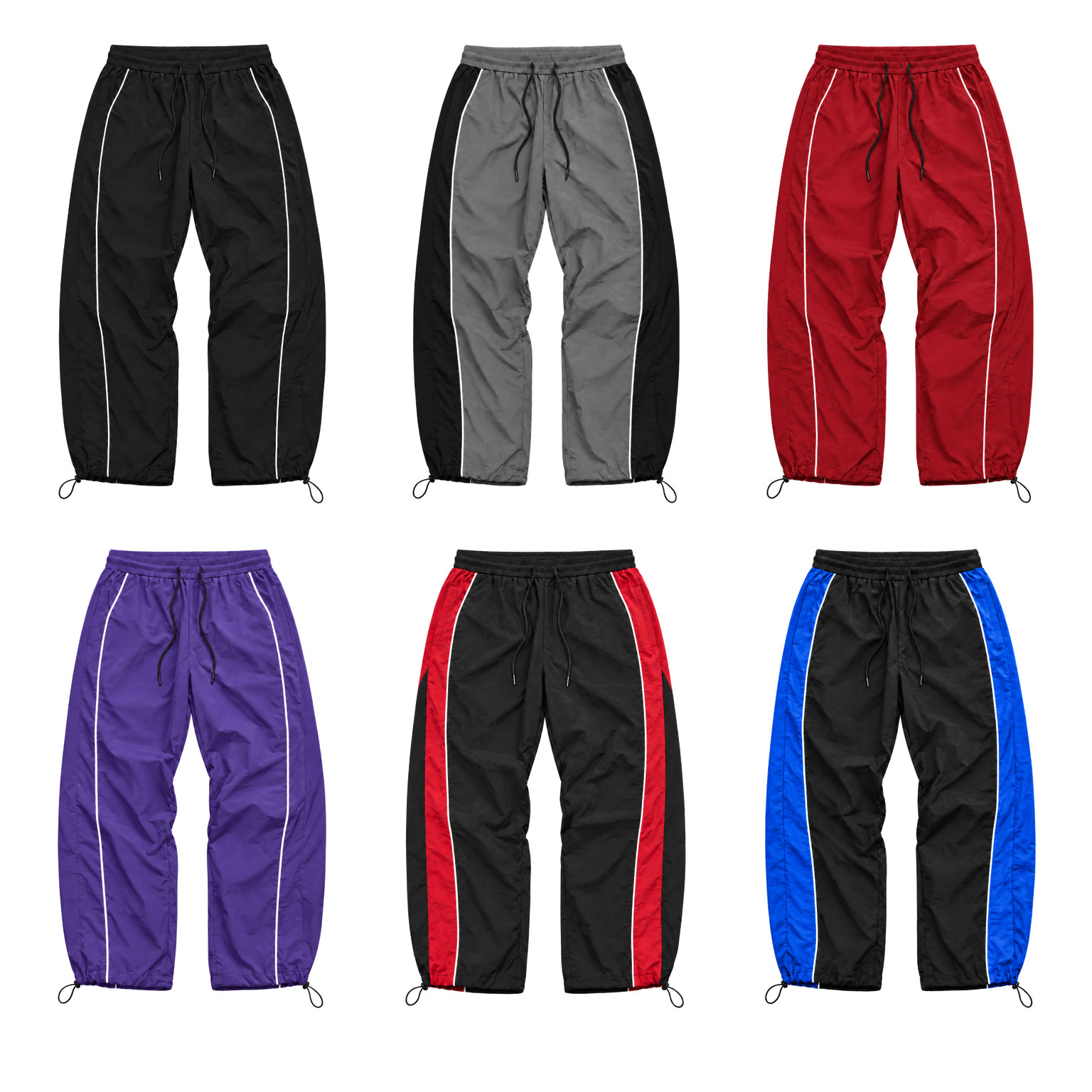 6-Pack Assorted Set men's piped cinch-hem track pants