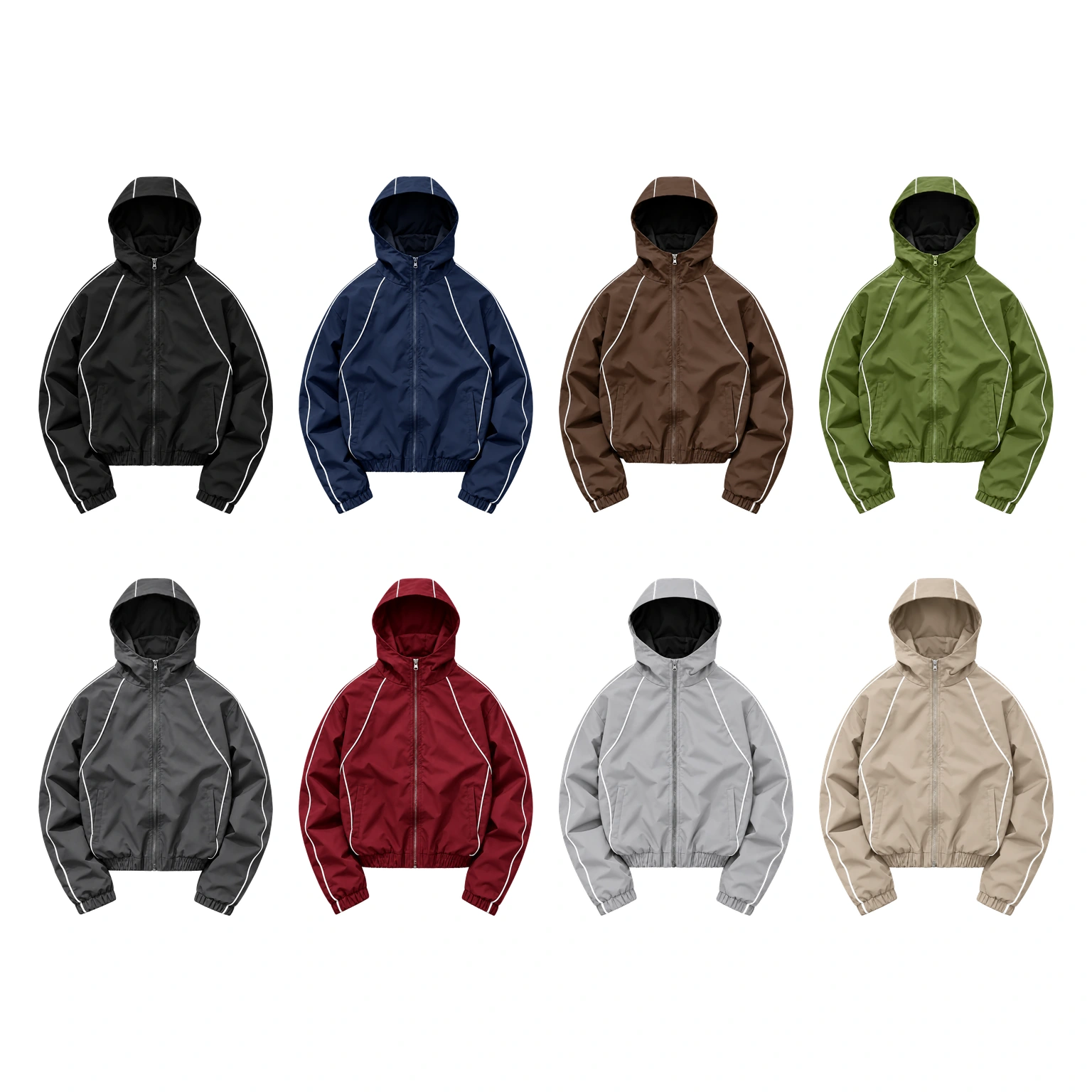 8-Color Set hooded reflective piping jacket