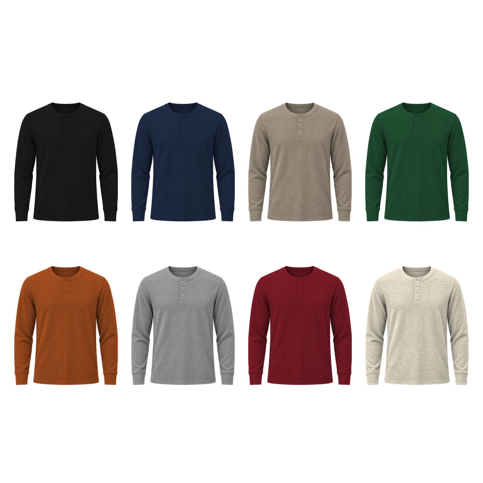 8-Color Set men's waffle Henley option