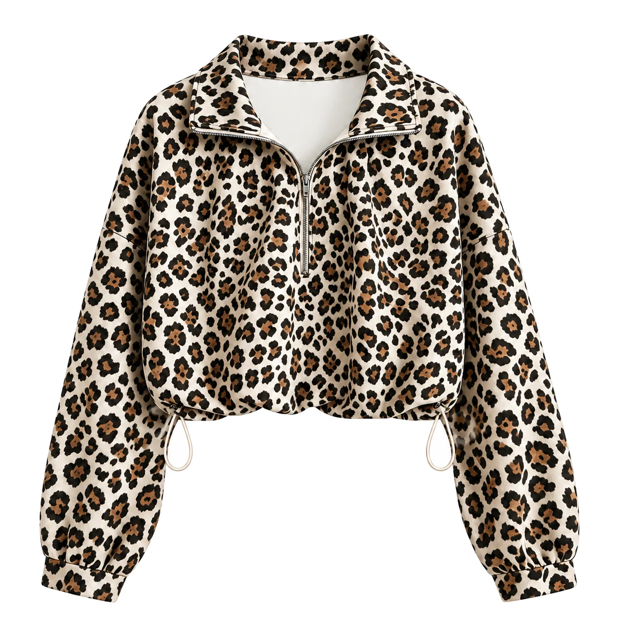 Apricot & Leopard Print women's half-zip cropped sweatshirt option