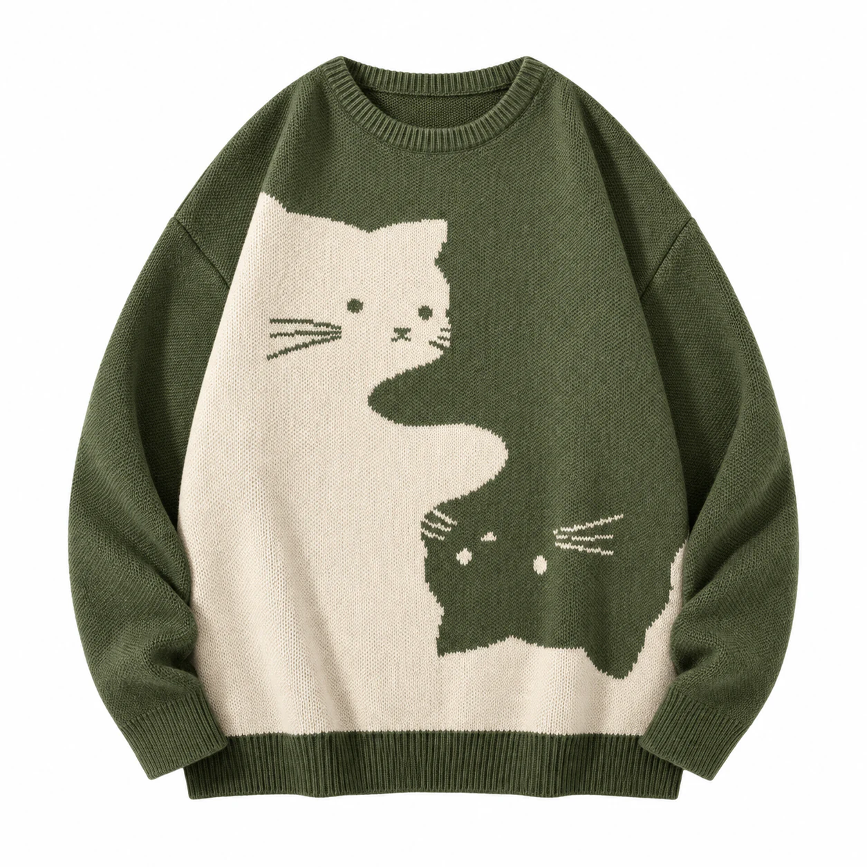 Army Green cartoon cat knit sweater option