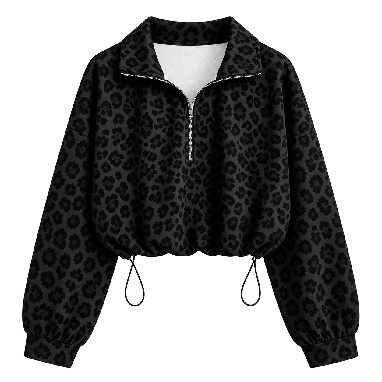 Black & Leopard Print women's half-zip cropped sweatshirt option