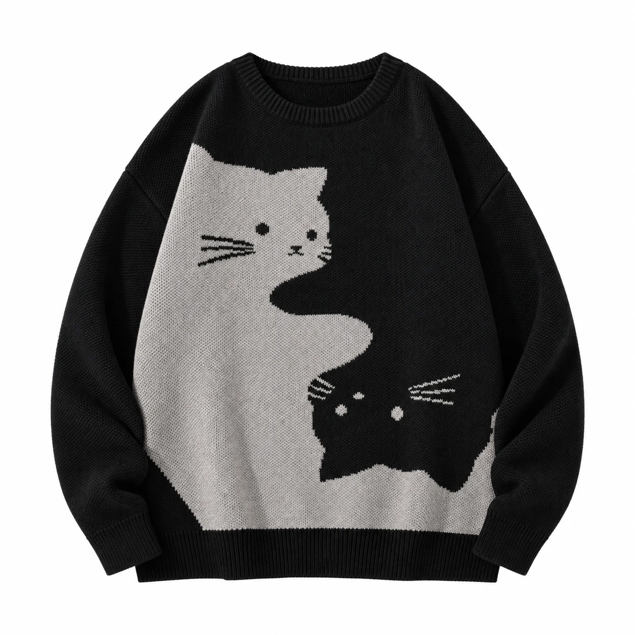 Black cartoon cat knit sweater option