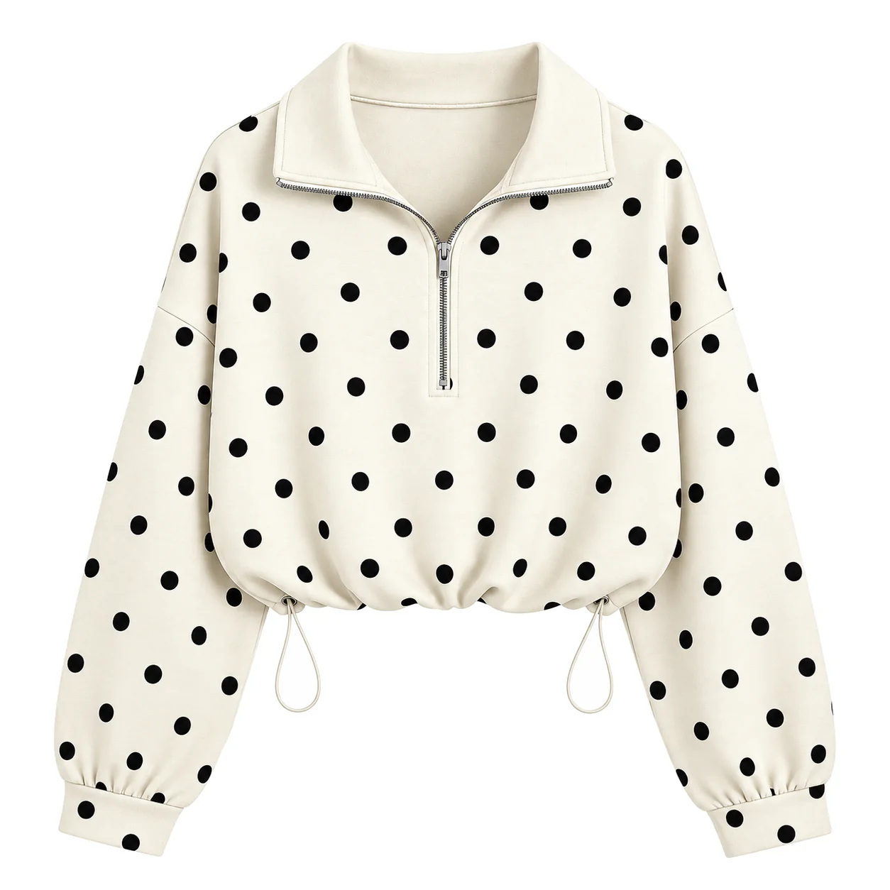 Black & White Polka Dots women's half-zip cropped sweatshirt option