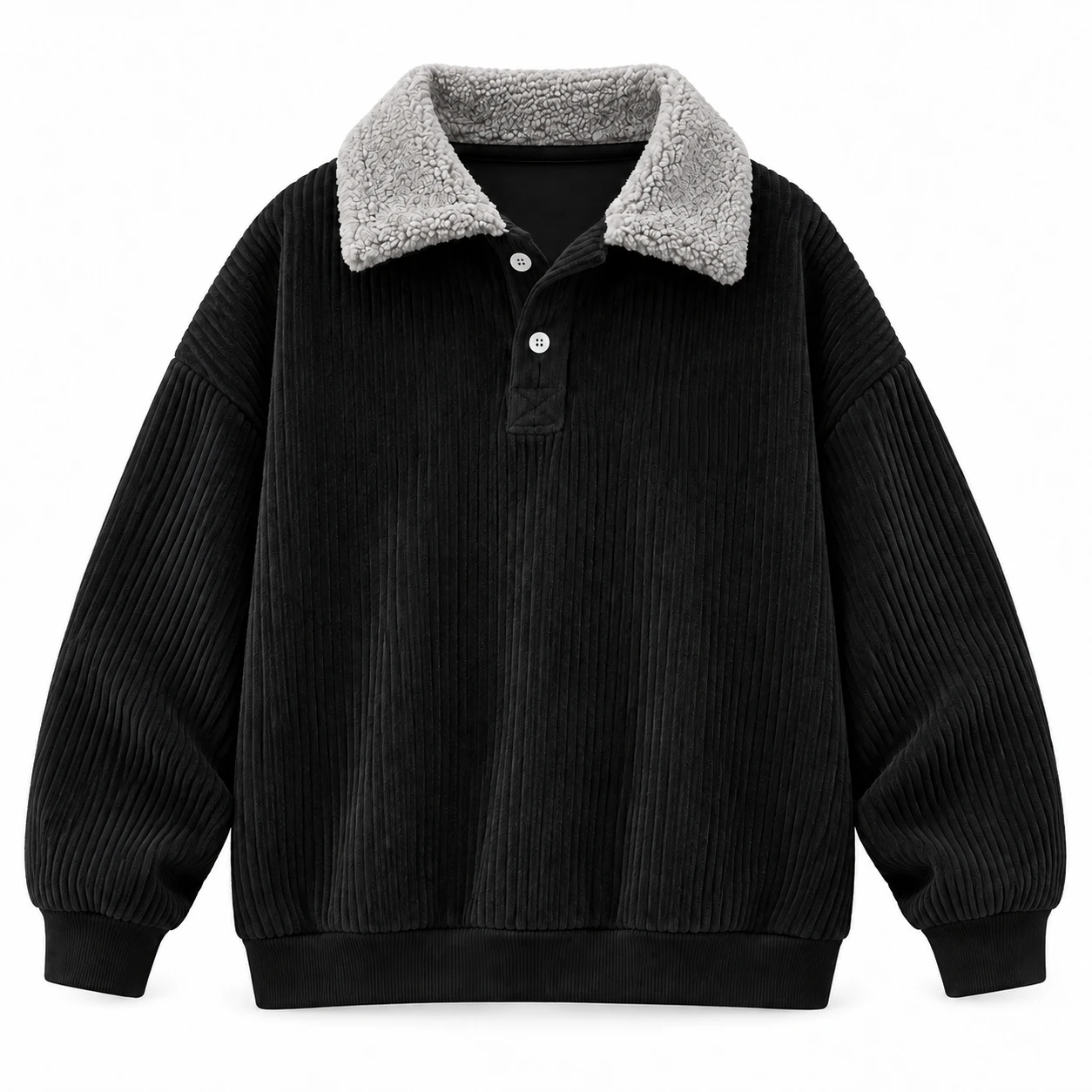 Black logo-free corduroy pullover