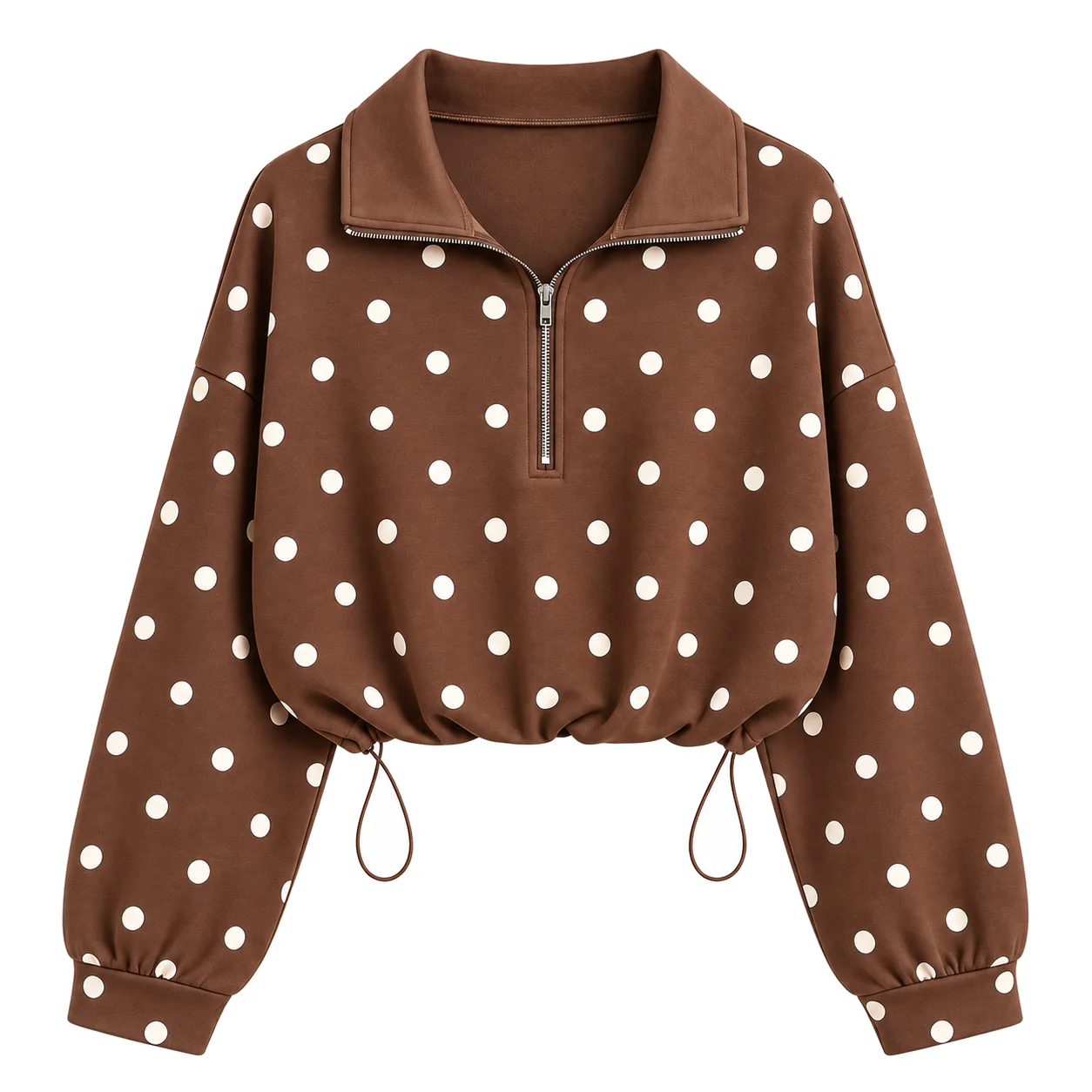 Brown Polka Dots women's half-zip cropped sweatshirt option