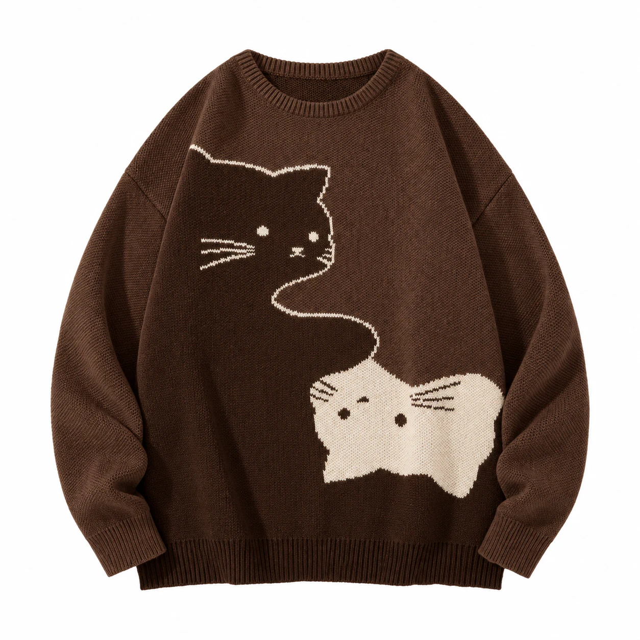 Brown cartoon cat knit sweater option