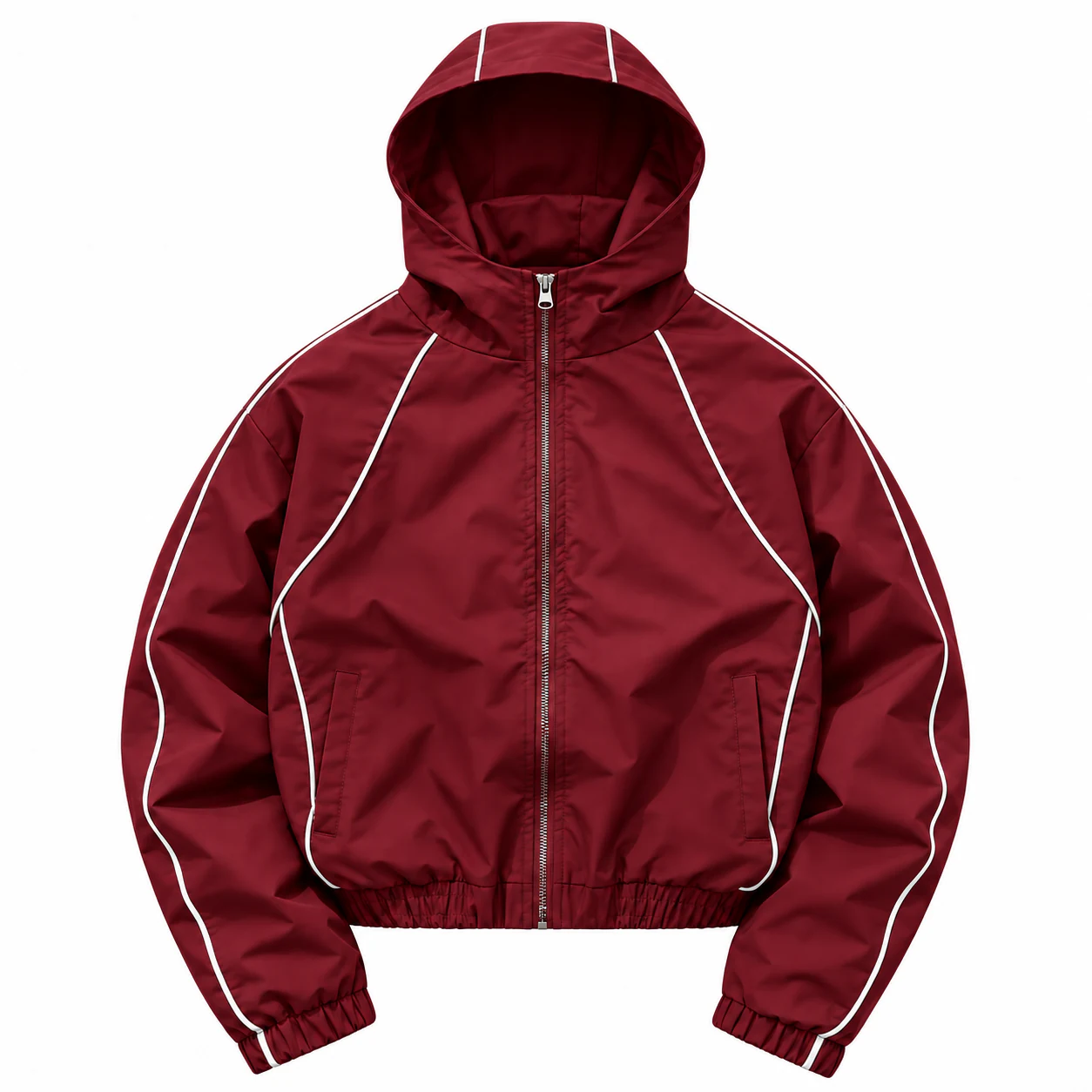 Burgundy hooded reflective piping jacket