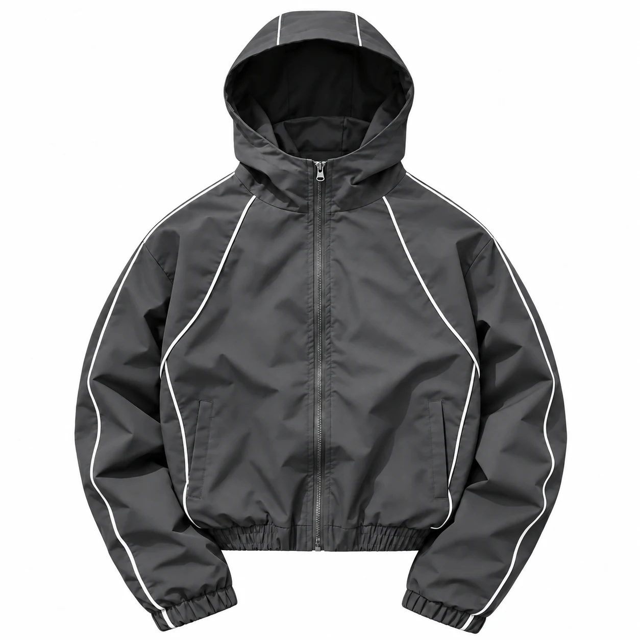 Charcoal Gray hooded reflective piping jacket