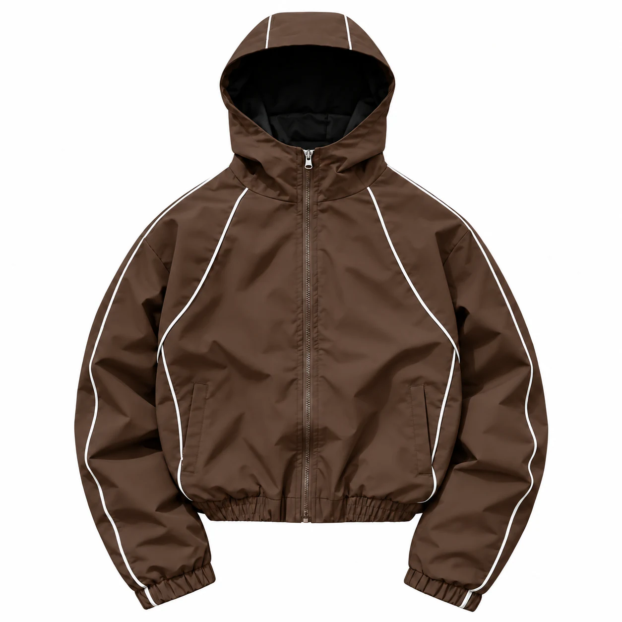 Coffee Brown hooded reflective piping jacket