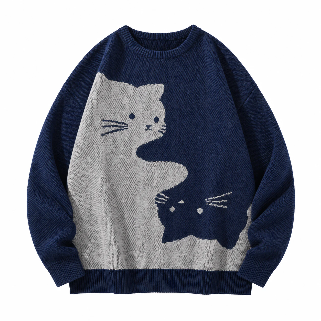 Dark Blue cartoon cat knit sweater option