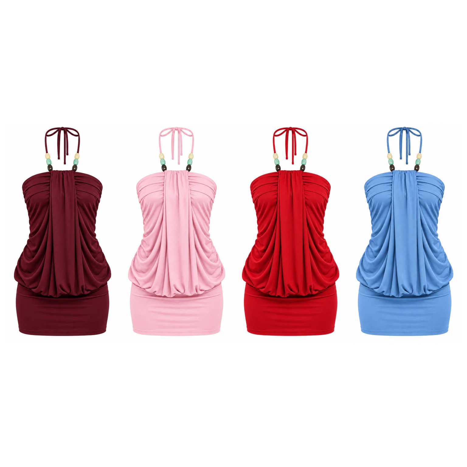 Everyday 4-Pack beaded tie-halter draped mini dress option