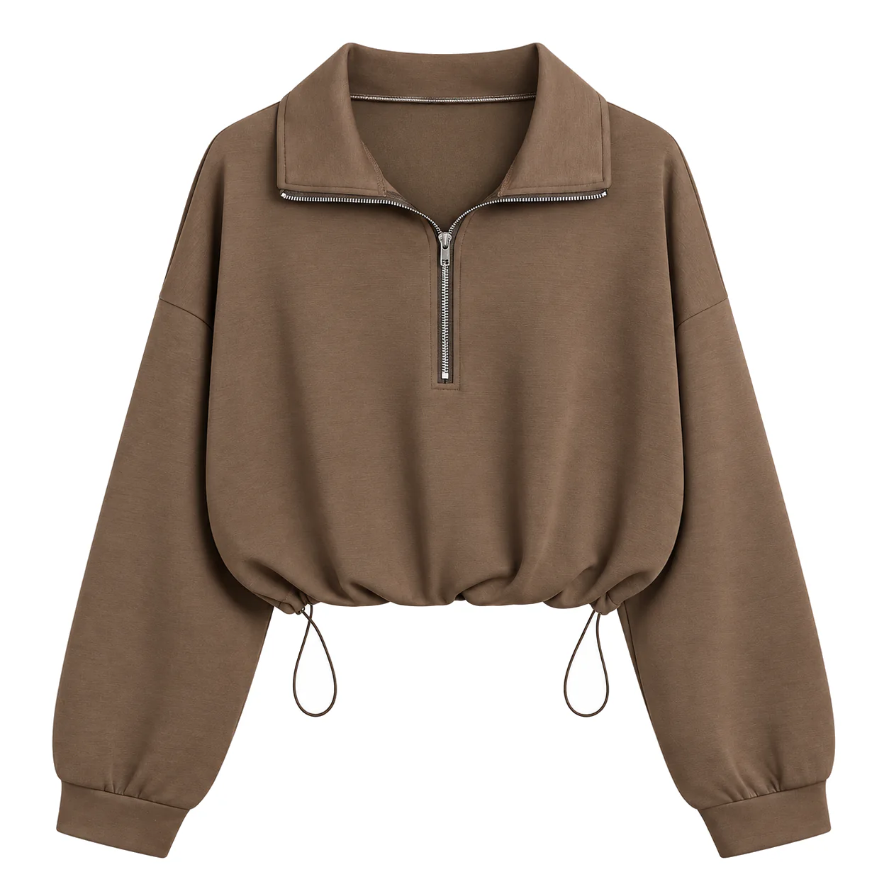 Fawn Brown women's half-zip cropped sweatshirt option