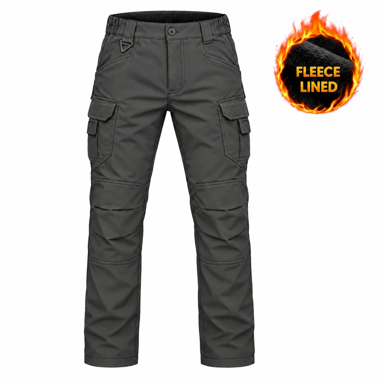 Gray fleece-lined cargo pants