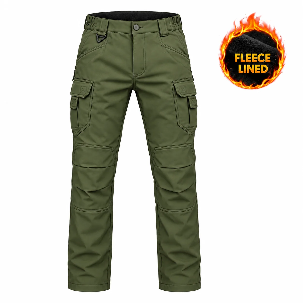 Green fleece-lined cargo pants