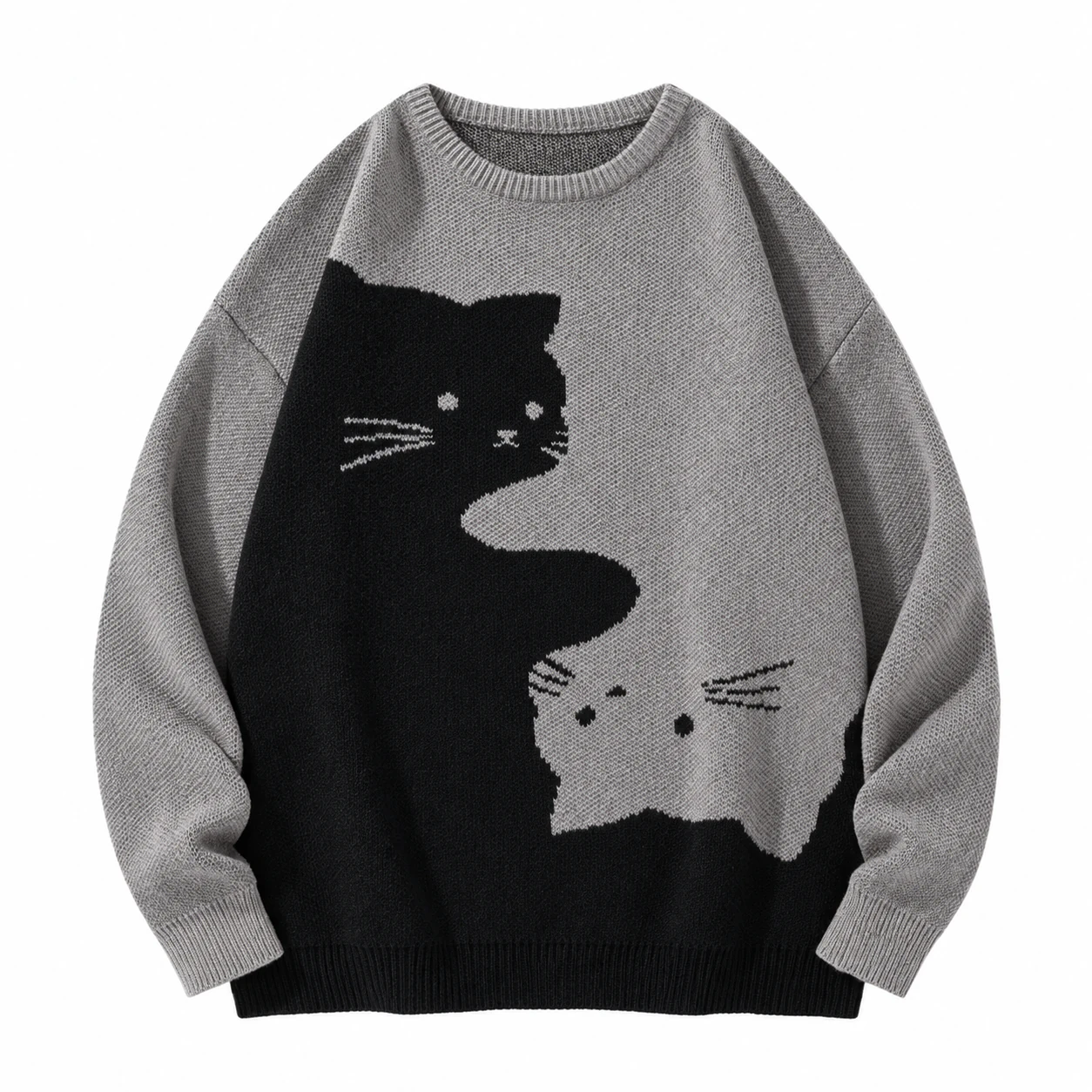 Grey cartoon cat knit sweater option