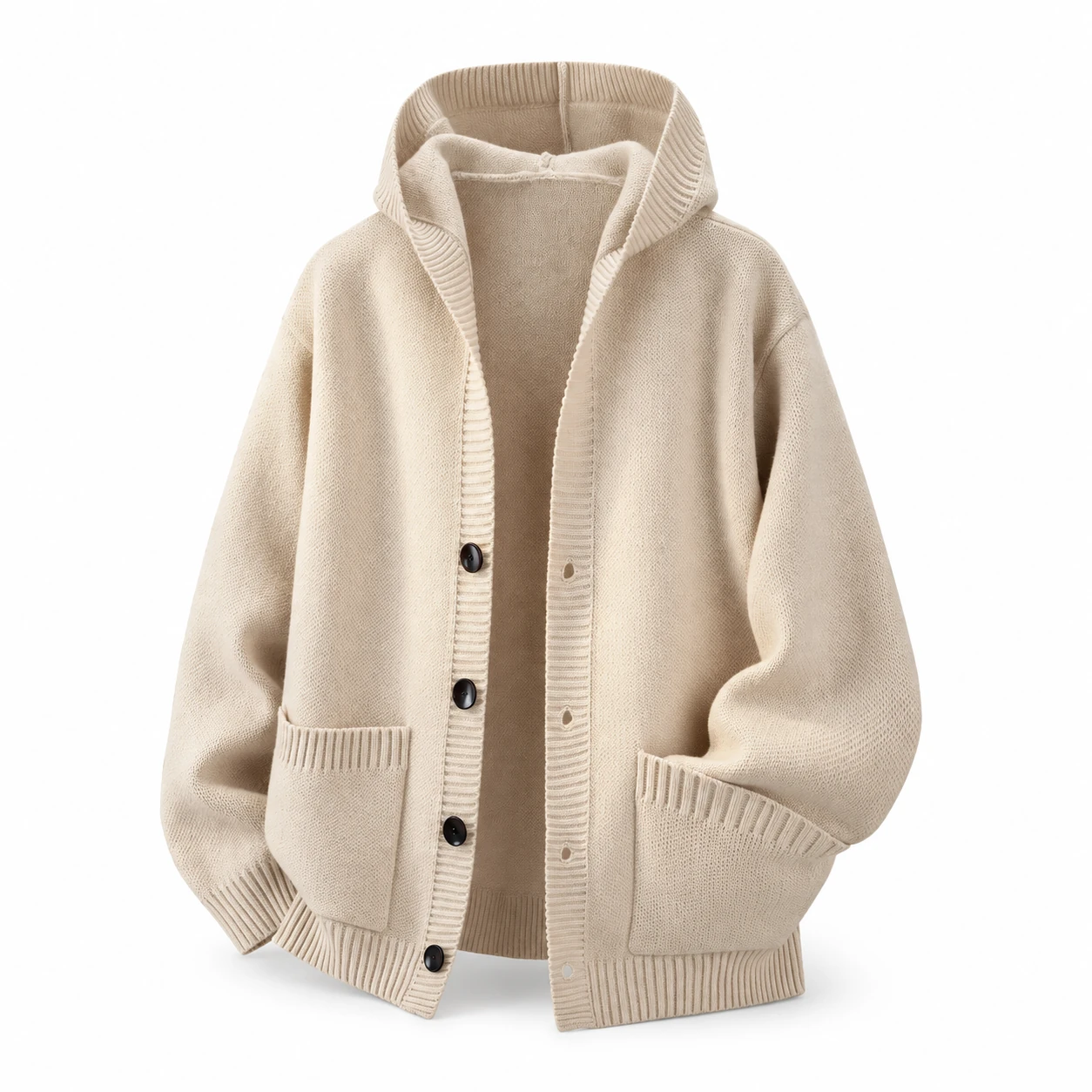 Khaki hooded knit cardigan