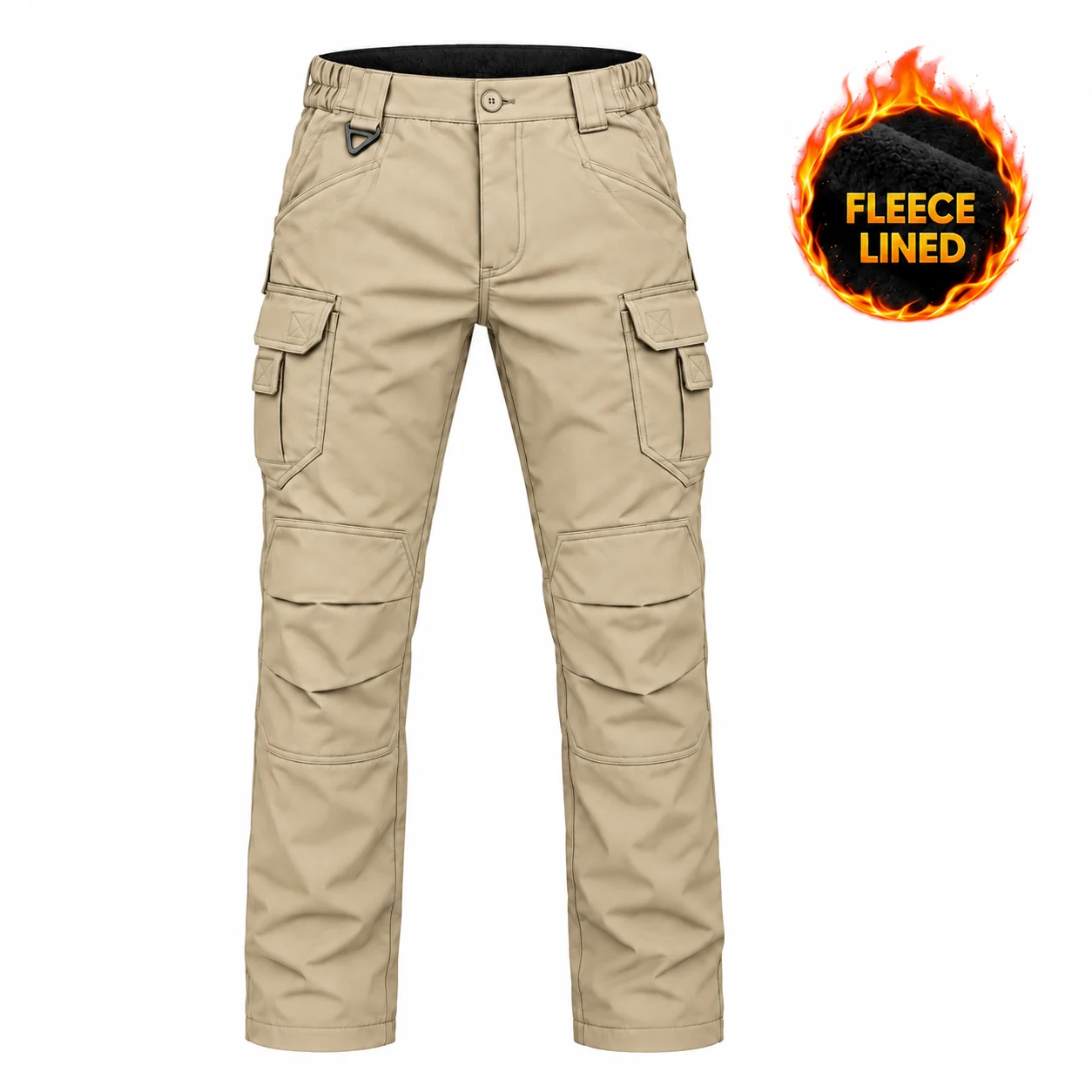 Khaki fleece-lined cargo pants