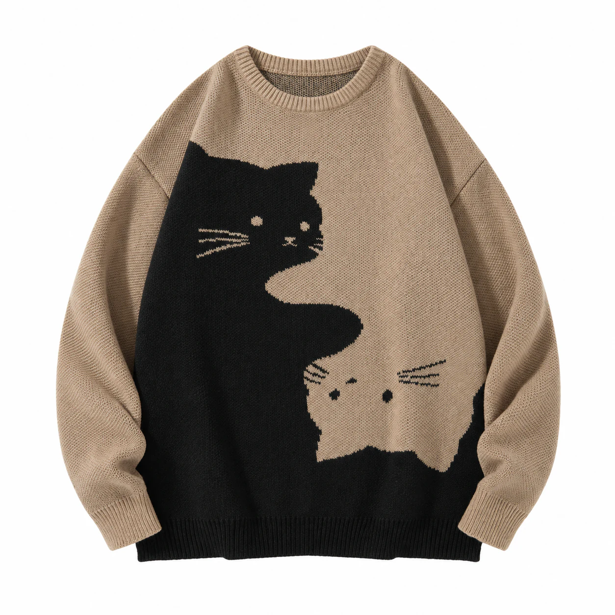 Khaki cartoon cat knit sweater option