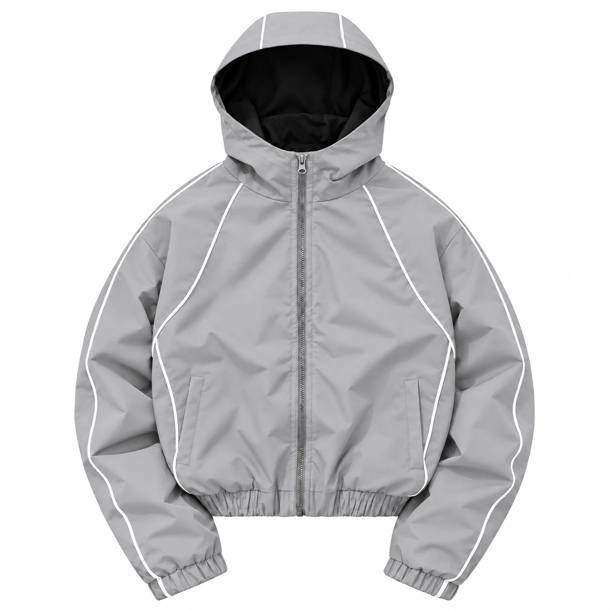 Light Gray hooded reflective piping jacket