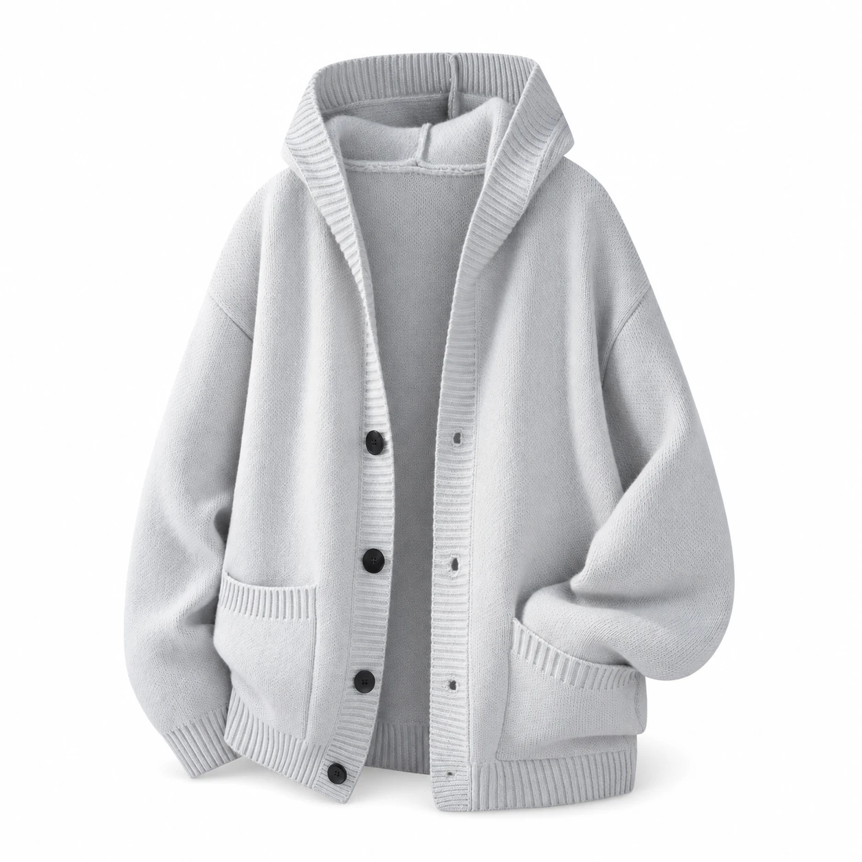 Light gray hooded knit cardigan