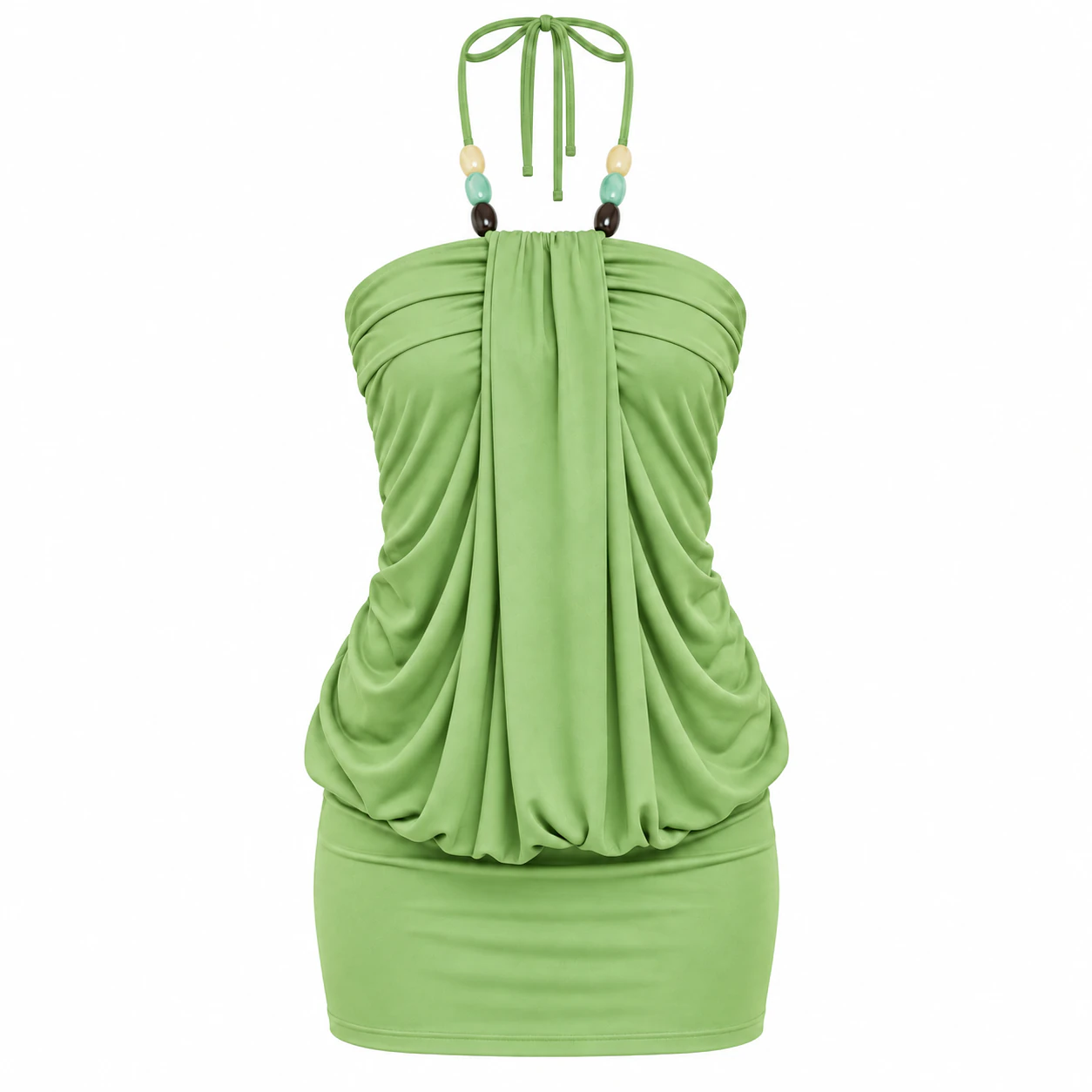 Light Green beaded tie-halter draped mini dress option