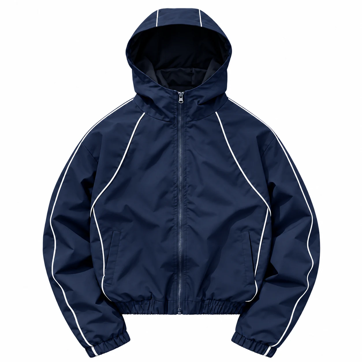 Navy Blue hooded reflective piping jacket