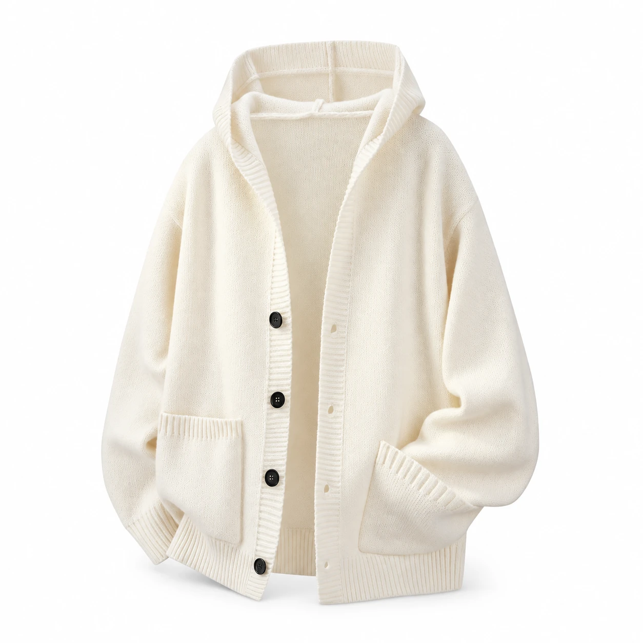 Off-white hooded knit cardigan
