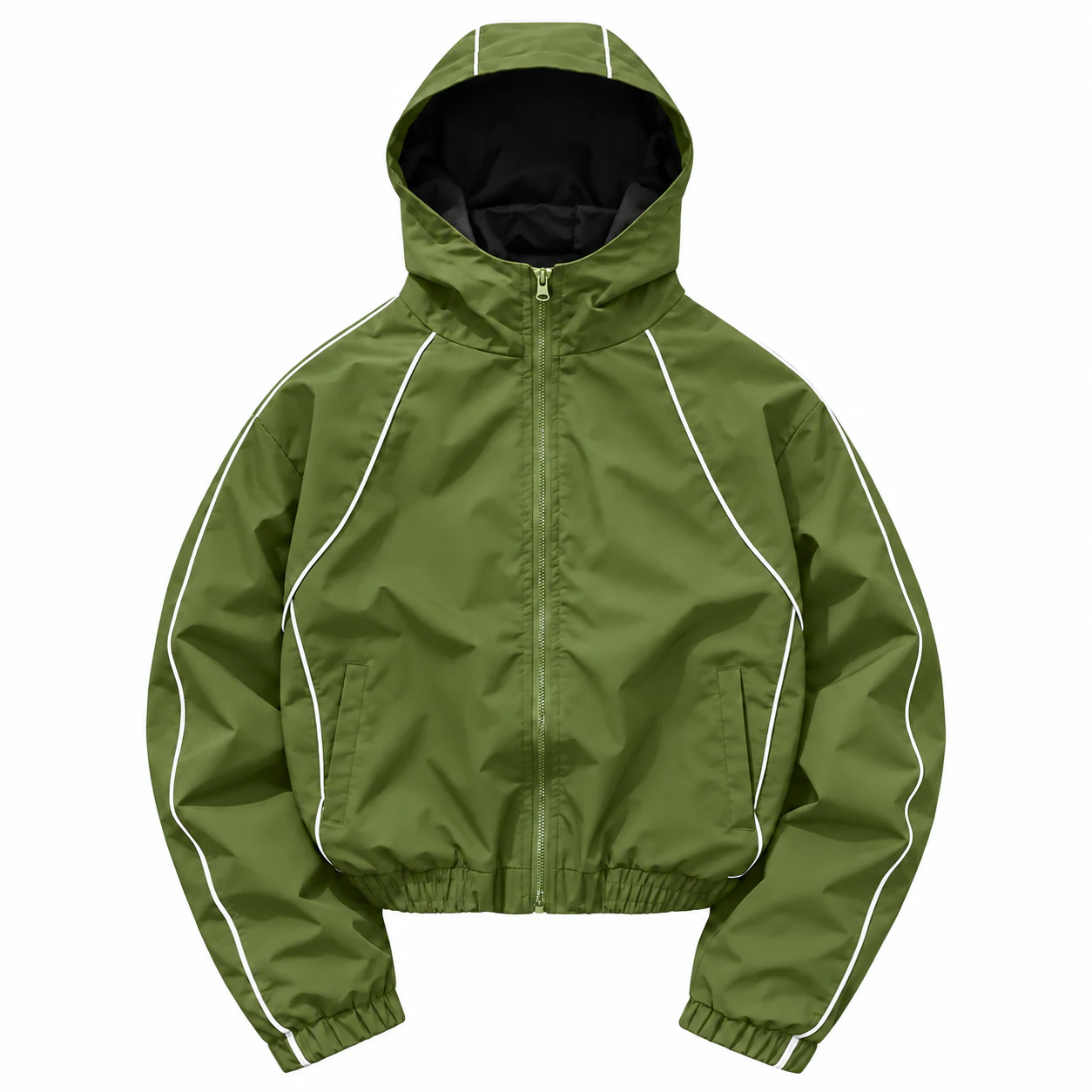 Olive Green hooded reflective piping jacket
